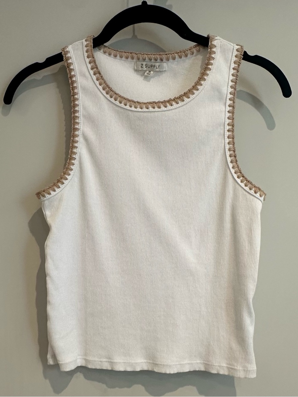 Z Supply Avril Rib Whipstitch Edge White Tank Top, Size M, NWOT - Picture 4 of 6